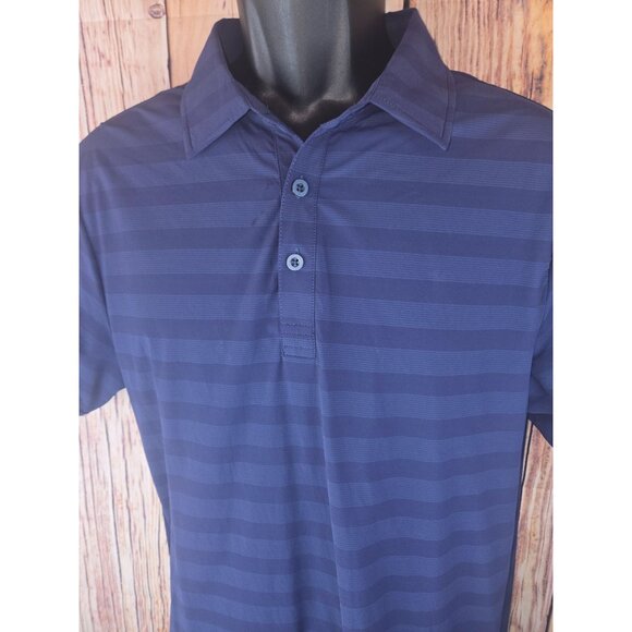 Travis Mathew Mens Navy Striped Polo Medium Nylon Blend - Picture 3 of 7